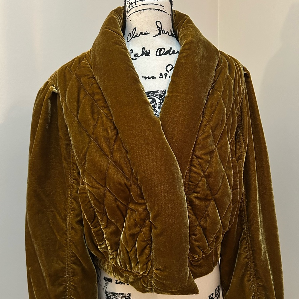 Free People Golden Velvet Bomber Jacket